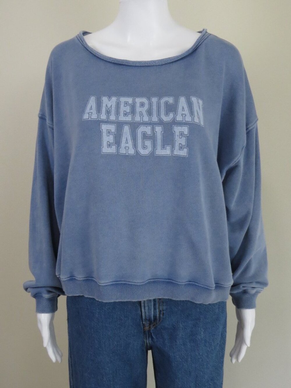 American Eagle Oversized Sweatshirt Rolled Neckline Women's SIZE Small Blue